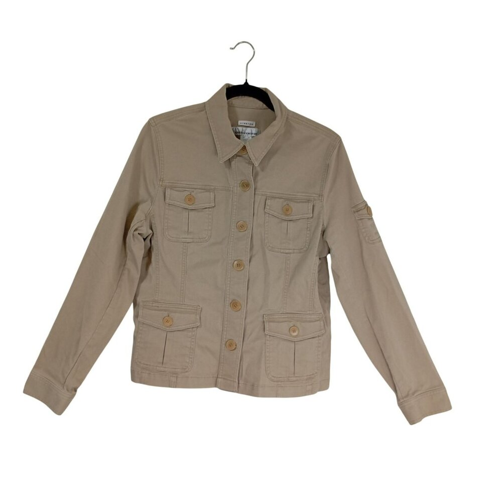 Jones New York Sport Utility Jacket Size L Womens Beige Stretch Denim